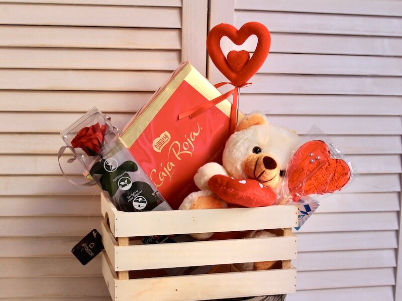 Caja de regalo de osos y rosas, Día de San Valentín, Regalos de cumpleaños,  Regalos de aniversario de bodas - Caja de regalo roja de San Valentín - Lo